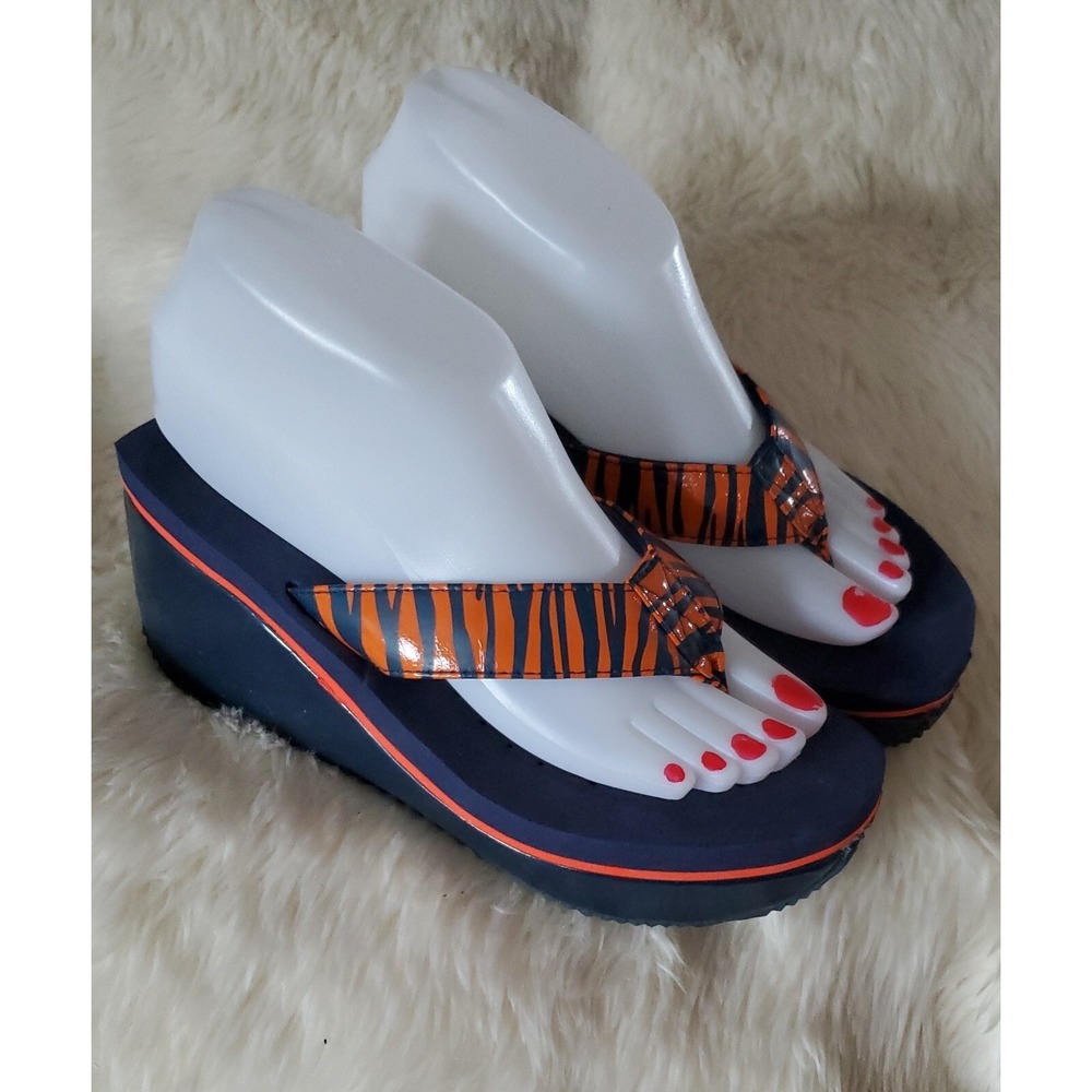 VOLATILE WOMEN'S SIZE 7 BLUE ORANGE PLATFORM FLIP FLOPS SANDALS